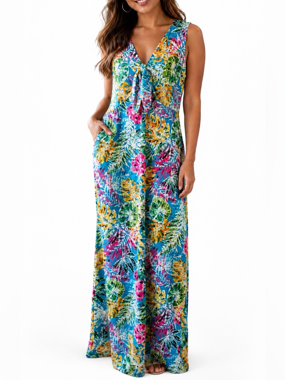 Nina Leonard tie-front Maxi dress - Size Large